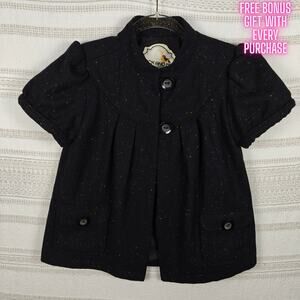 Nick & Mo Black Wool Short Sleeve Jacket w/ Pockets Size S Multicolor Specs